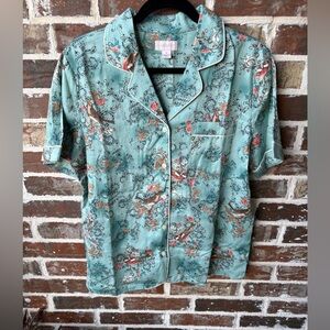 Cabernet Short Sleeve Crop Pants Pajama Set Teal Bird Cotton Size M NWOT